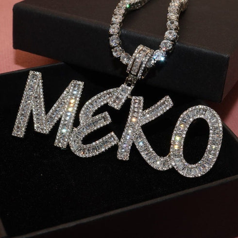 Custom Baguette Letter Pendant Necklace