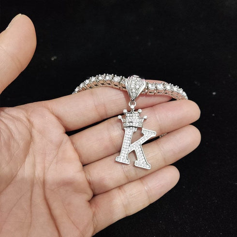 Custom Block Crown Initial Pendant Tennis Chain