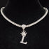 Custom Block Crown Initial Pendant Tennis Chain