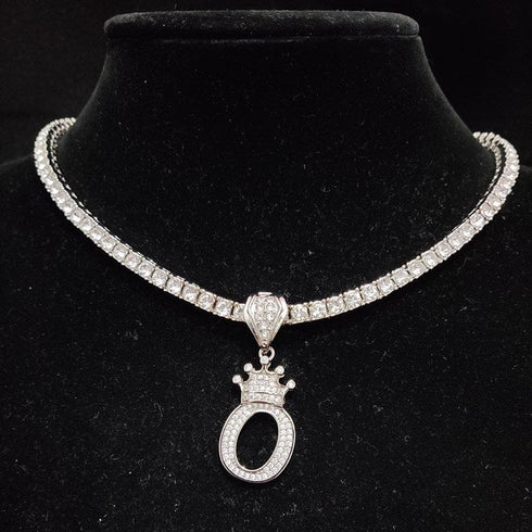 Custom Block Crown Initial Pendant Tennis Chain