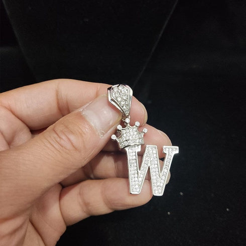 Custom Block Crown Initial Pendant Tennis Chain
