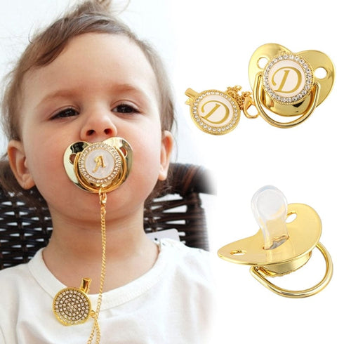 Custom Gold Bling Initial BPA Free Baby Pacifier