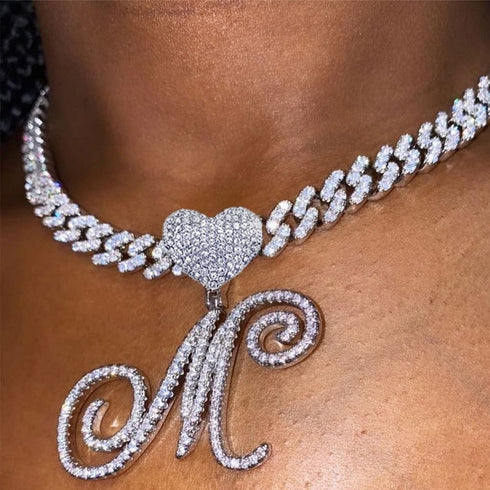 Custom Heart Frosty Initial Cuban Necklace