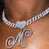 Custom Initial Cuban Heart Pendant Necklace + FREE Tennis Chain