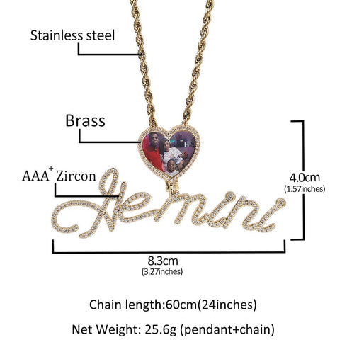Custom Heart Photo Pendant with Cursive Letter Pendant Necklace