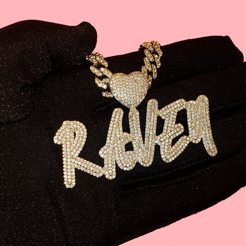 Custom Icy Cursive Name Heart Necklace