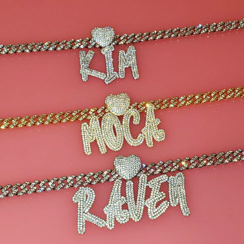 Custom Icy Cursive Name Heart Necklace