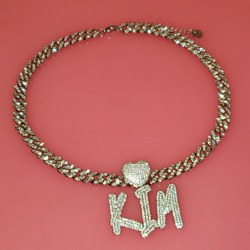 Custom Icy Cursive Name Heart Necklace