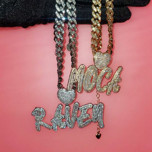 Custom Icy Cursive Name Heart Necklace