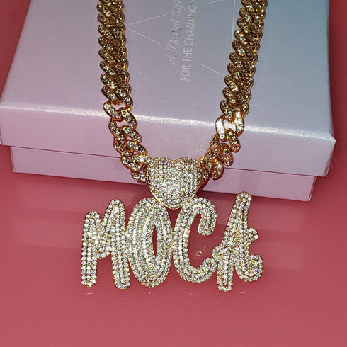 Custom Icy Cursive Name Heart Necklace