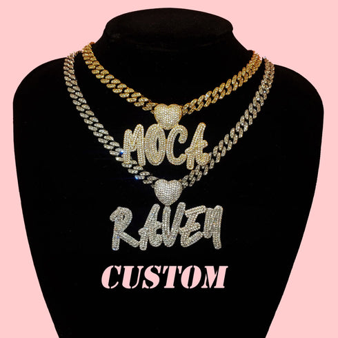 Custom Icy Cursive Name Heart Necklace