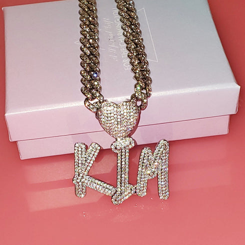 Custom Icy Cursive Name Heart Necklace