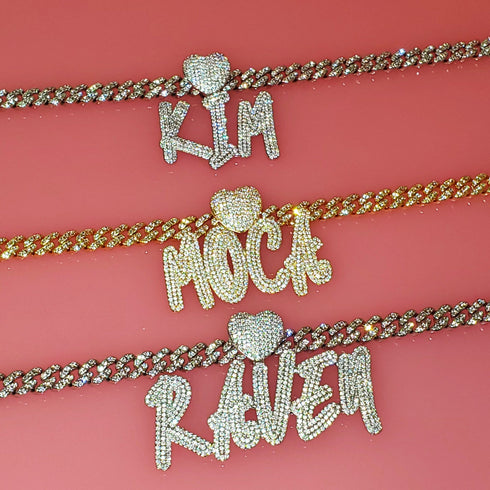 Custom Icy Cursive Name Heart Necklace