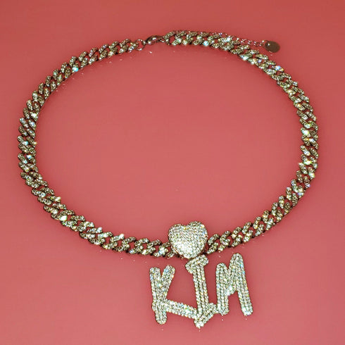 Custom Icy Cursive Name Heart Necklace