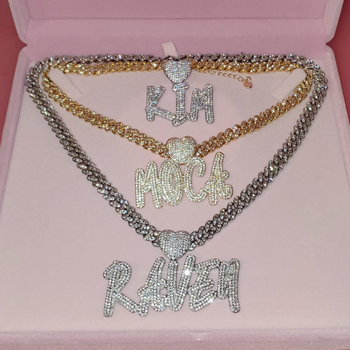Custom Icy Cursive Name Heart Necklace