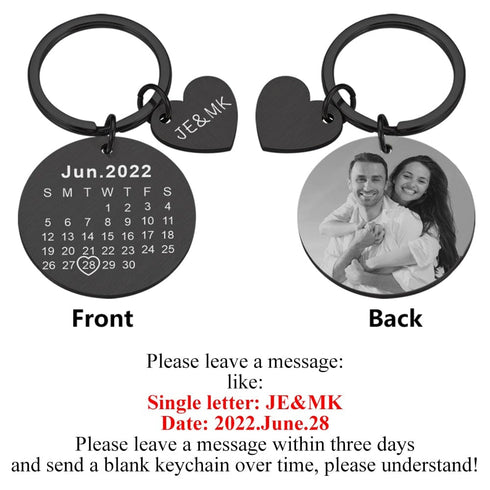 Custom Name and Photo Couple Keychain with Calendar Date