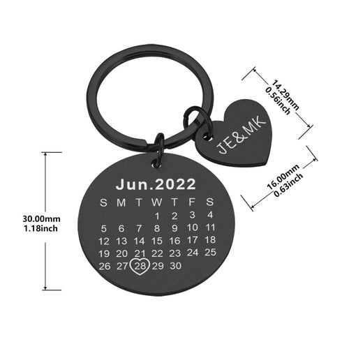 Custom Name and Photo Couple Keychain with Calendar Date