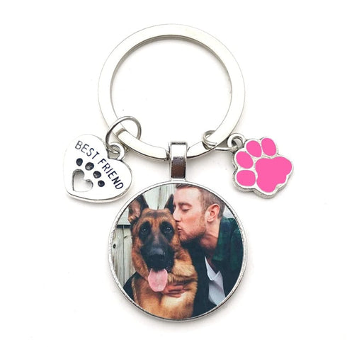Custom Photo Keychain with Paw Pendant