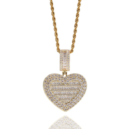 Custom Photo Locket Baguette Heart Pendant