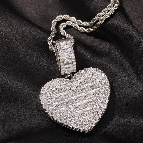 Custom Photo Locket Baguette Heart Pendant