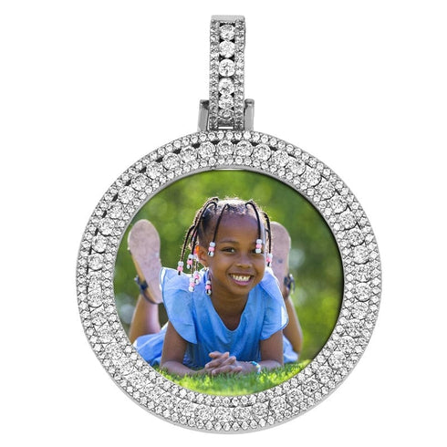 Custom Round Diamond Photo Pendant + FREE Name engraving
