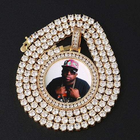 Custom Round Diamond Photo Pendant + FREE Name engraving