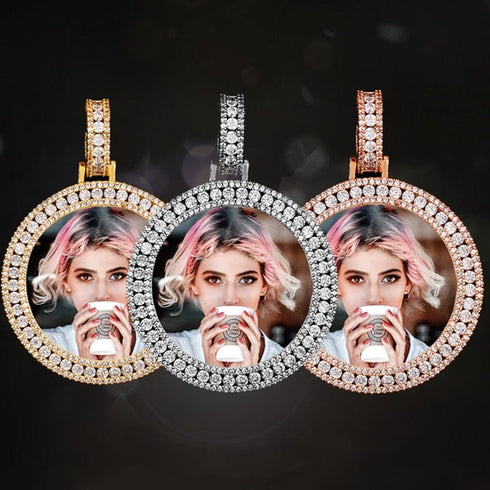 Custom Round Diamond Photo Pendant + FREE Name engraving