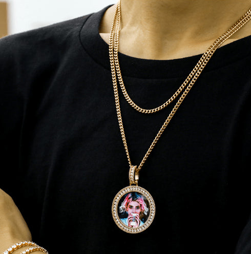 Custom Round Diamond Photo Pendant + FREE Name engraving
