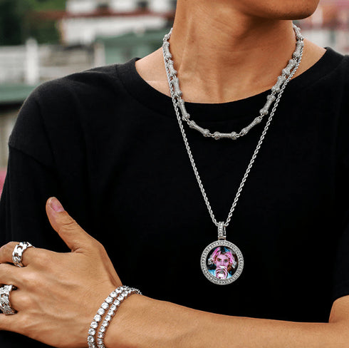 Custom Round Diamond Photo Pendant + FREE Name engraving