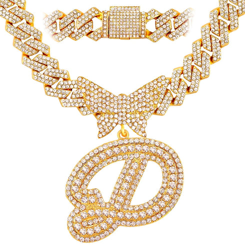 Bling Butterfly Letter Cuban Link Chain