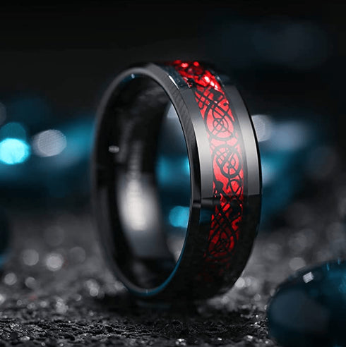 Dragon 8mm Black Red Celtic Dragon Tungsten Carbide
