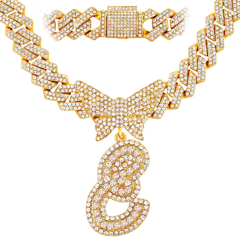Bling Butterfly Letter Cuban Link Chain