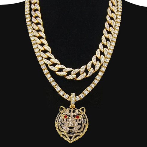 Drizzy Tiger Tennis plus Cuban Choker Set