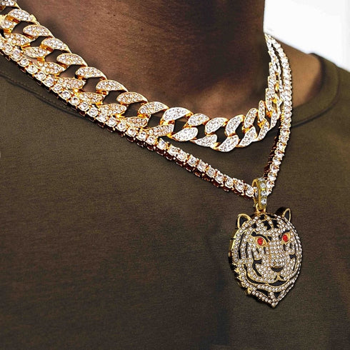 Drizzy Tiger Tennis plus Cuban Choker Set