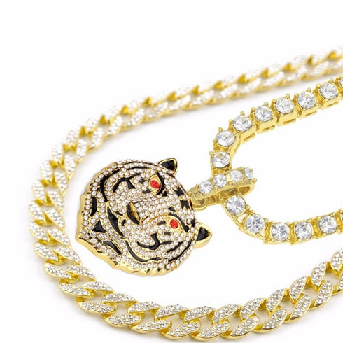 Drizzy Tiger Tennis plus Cuban Choker Set