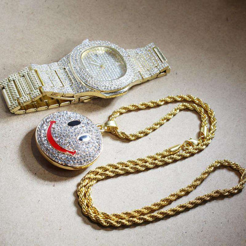 Iced Smiley Pendant + Watch Gift Set