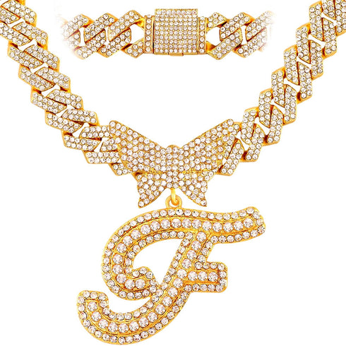 Bling Butterfly Letter Cuban Link Chain