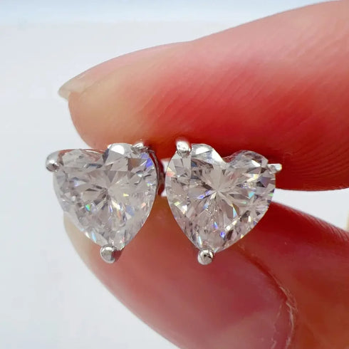 Floating Heart 925 Sterling Silver Moissanite Stud Earrings