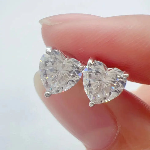 Floating Heart 925 Sterling Silver Moissanite Stud Earrings
