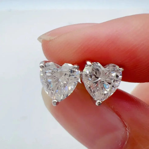 Floating Heart 925 Sterling Silver Moissanite Stud Earrings