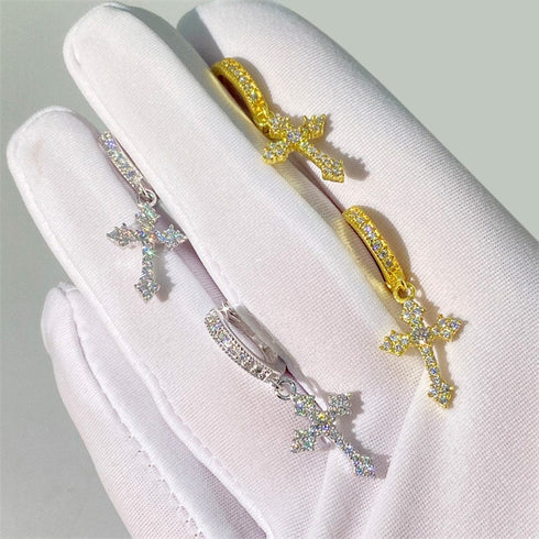 Flower Cross 925 Silver Moissanite Earrings