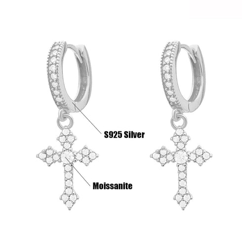 Flower Cross 925 Silver Moissanite Earrings