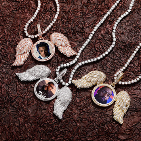 Fully Iced Angel Wings Custom Photo Chain