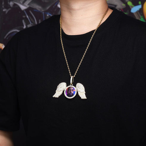 Fully Iced Angel Wings Custom Photo Chain