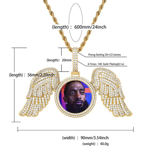 Fully Iced Angel Wings Custom Photo Chain