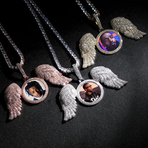 Fully Iced Angel Wings Custom Photo Chain