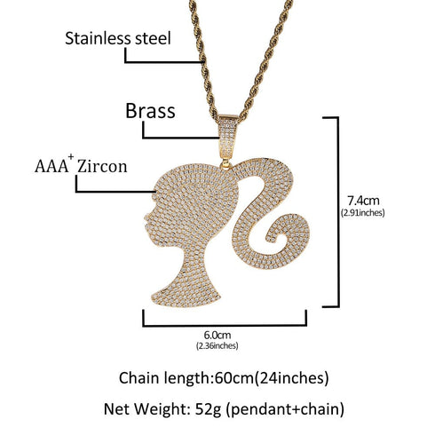 Fully Iced Barbie Pendant Necklace