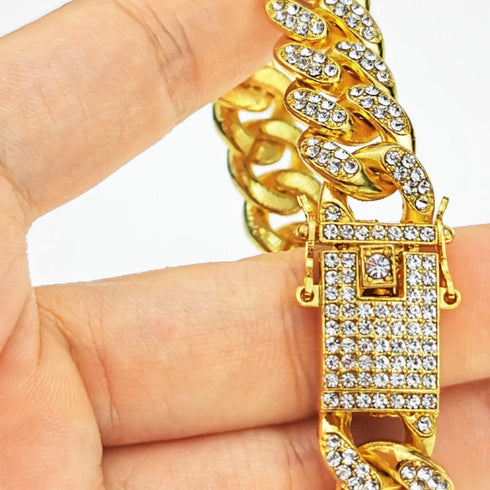 Fully Iced Bling Watch + Cuban Bracelet Bundle