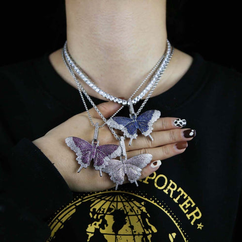 Fully Iced Butterfly Pendant Tennis Chain