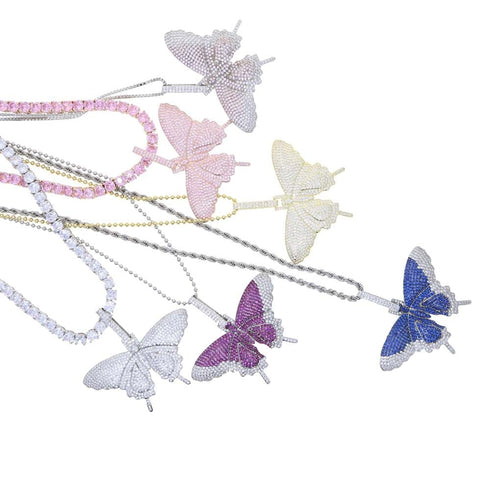 Fully Iced Butterfly Pendant Tennis Chain